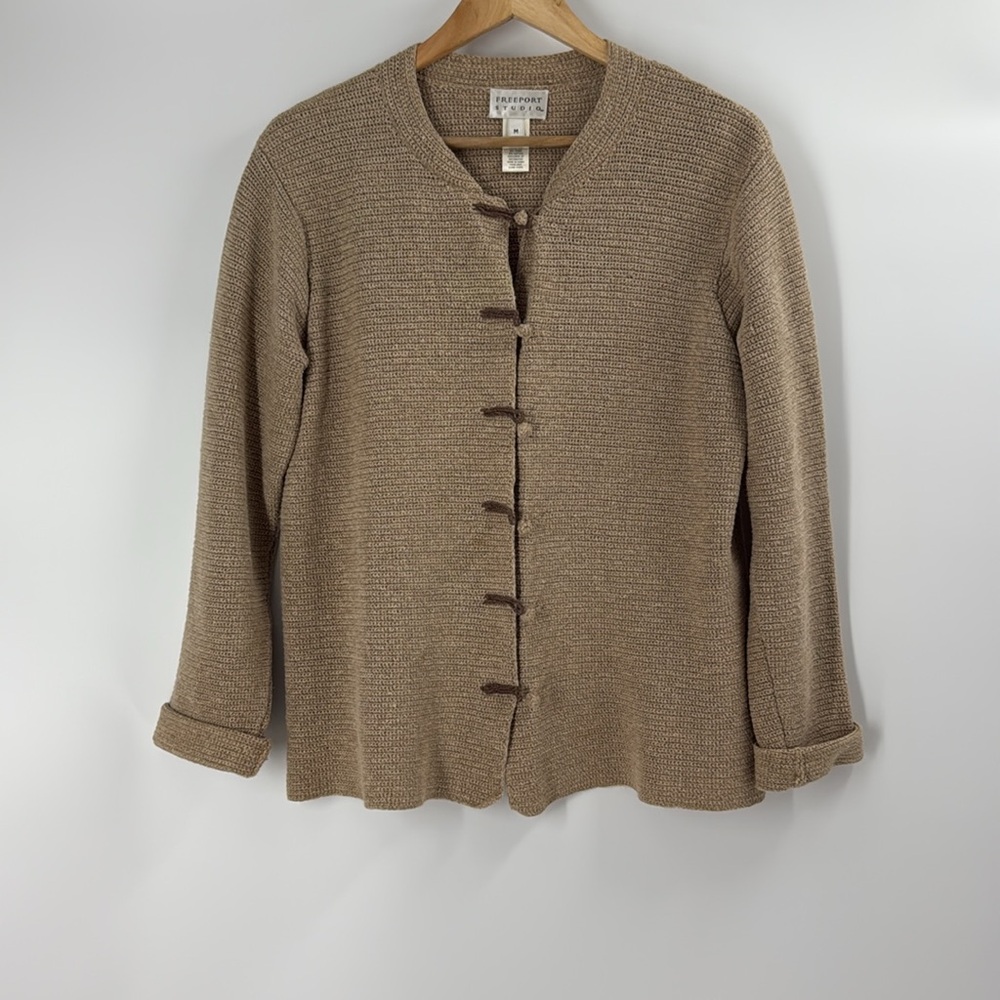 Freeport studio cotton blend hand knit jacket minimalist boxy basic neutral